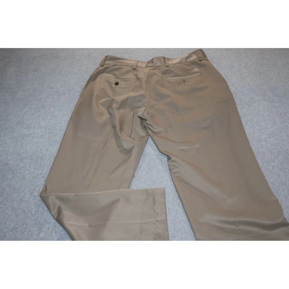Adidas Golf Pants Mens 34x33 Tan Climalite Flat Front Performance Polyester **